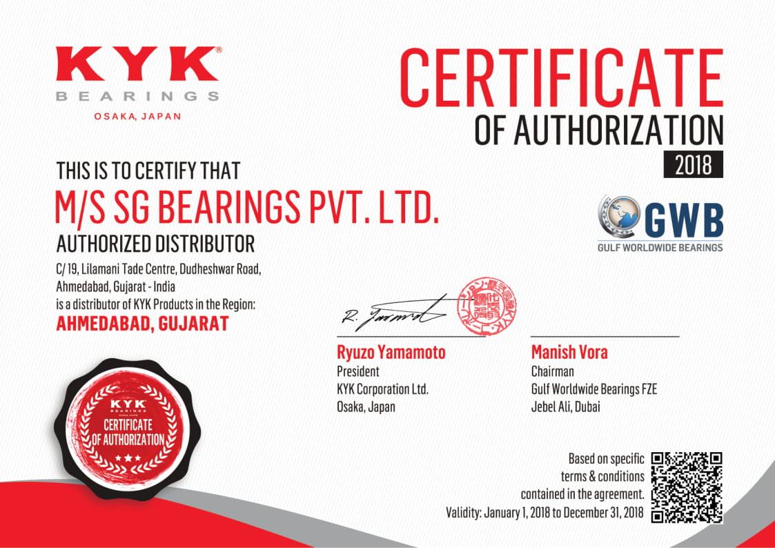 KYK AUTHORIZED DISTRIBUTOR CERTIFICATE
